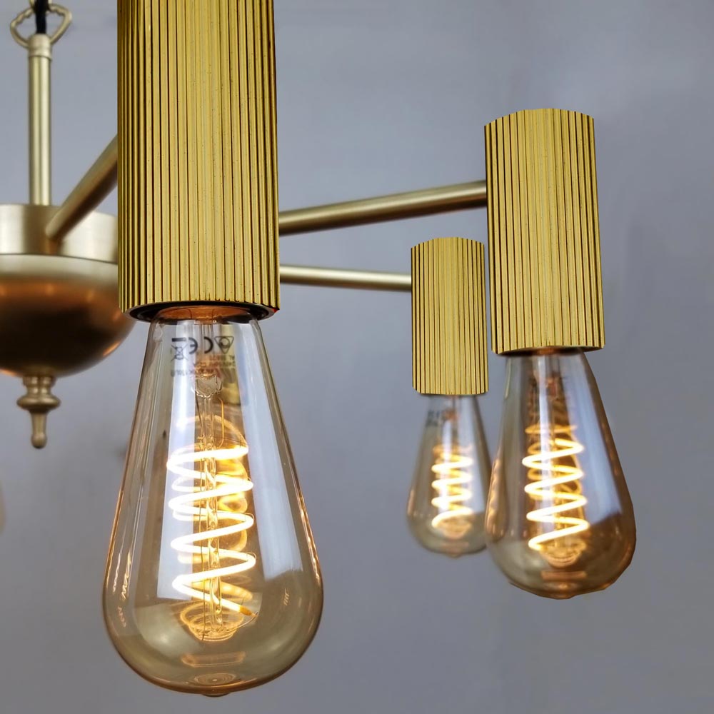 8 Arm Brass Tube Chandelier - E2 Contract Lighting