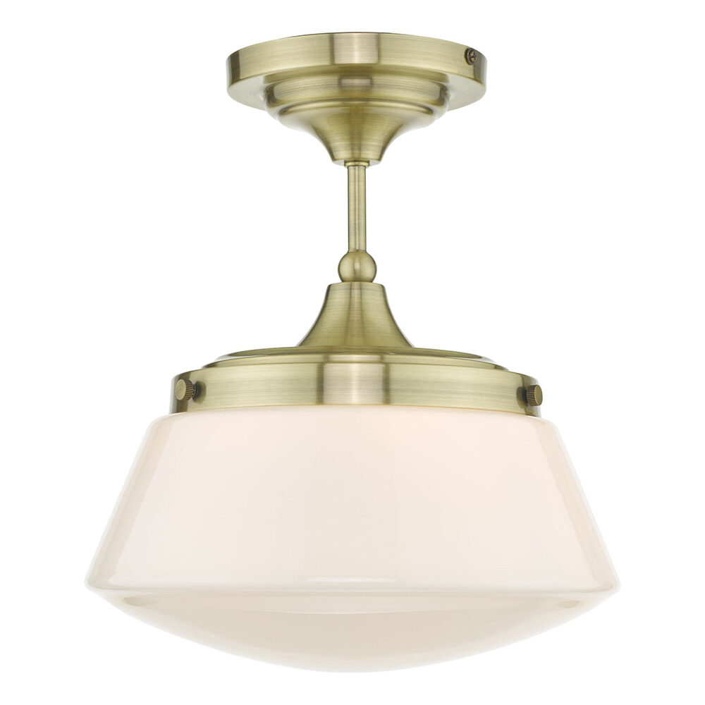 5 Light Antique Brass & Crystal Flush (IP44) Bathroom