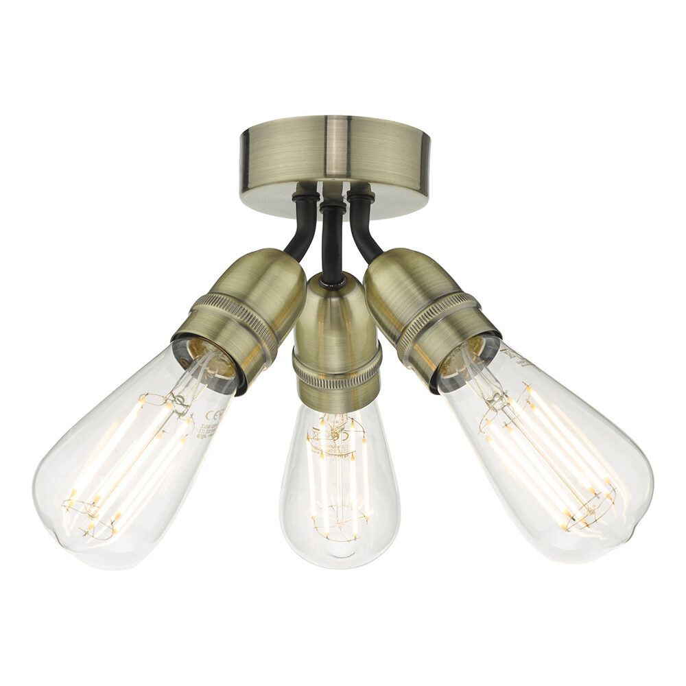 5 Light Antique Brass & Crystal Flush (IP44) Bathroom