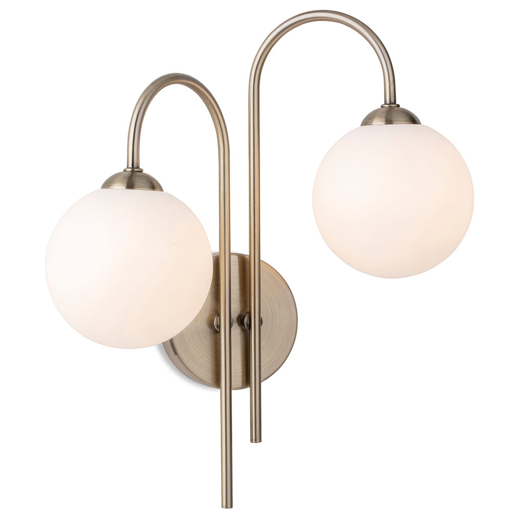 Brushed Steel Wall Light with Opal Globes Lighting