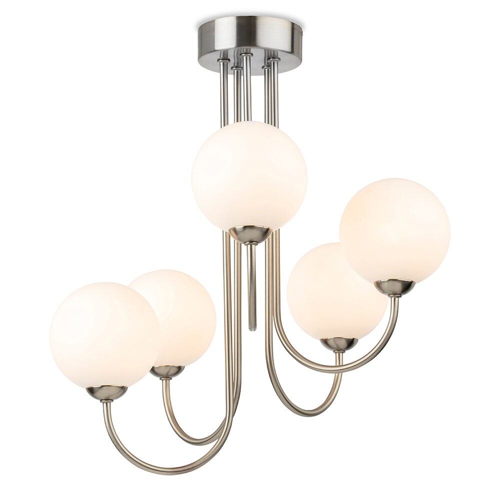 Brushed Steel Wall Light with Opal Globes Lighting