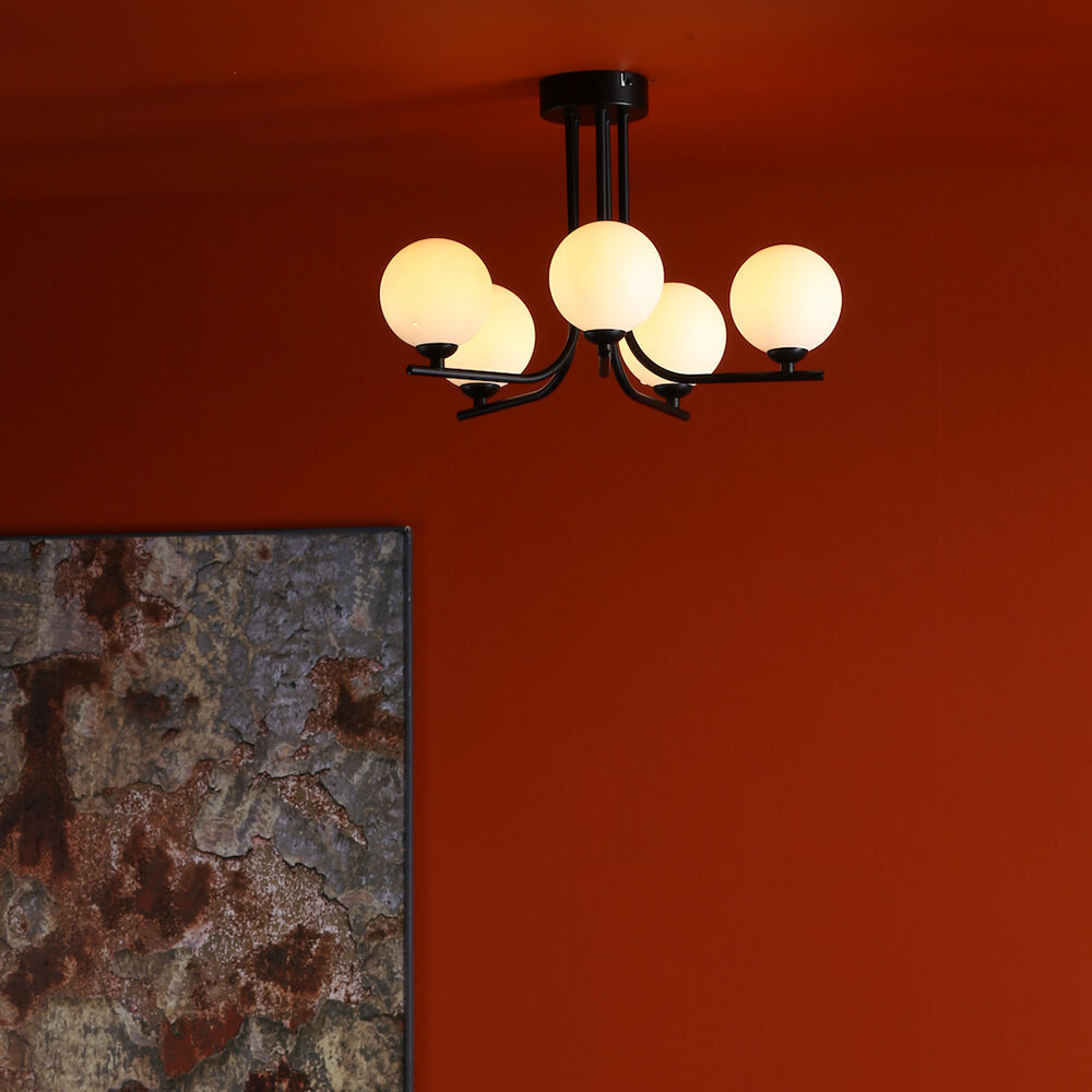 8 Light Natural Brass Pendant with Opal Glass Ceiling