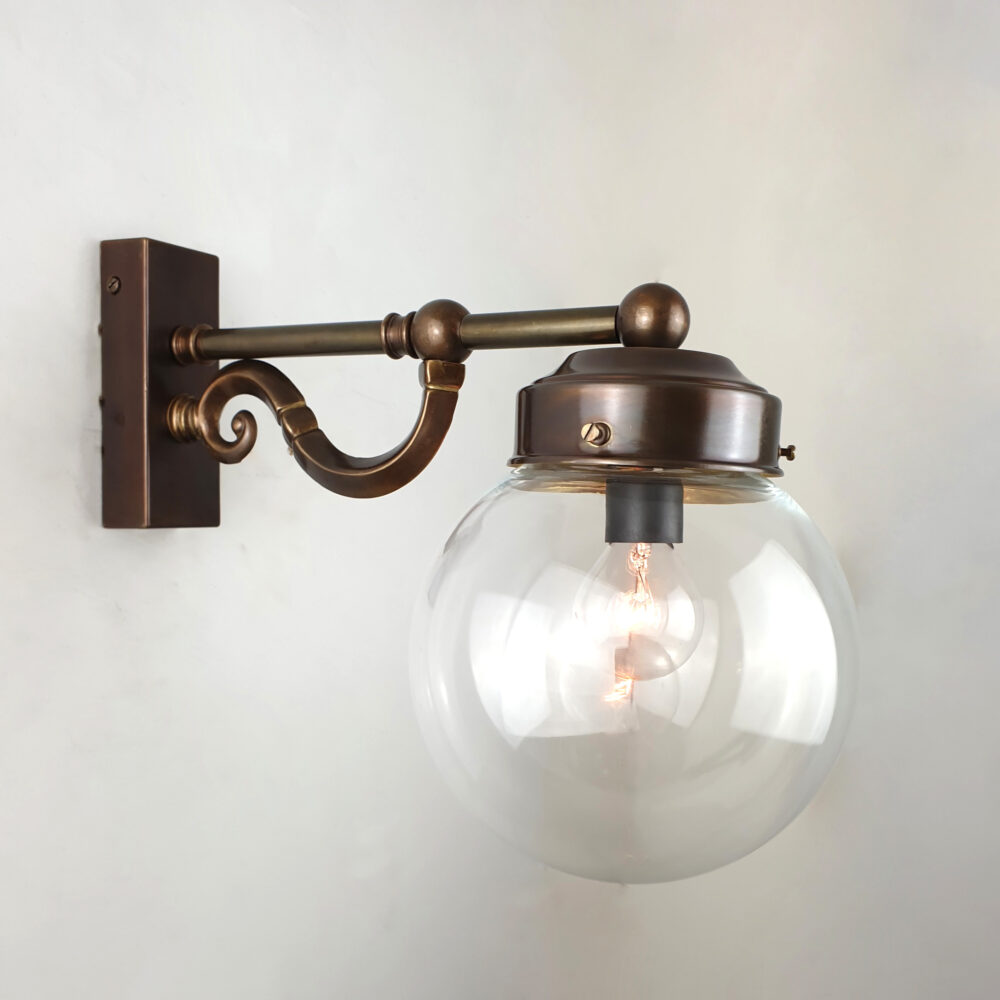 Decorative Scroll Brass Wall Light with Glass Globe Brochure