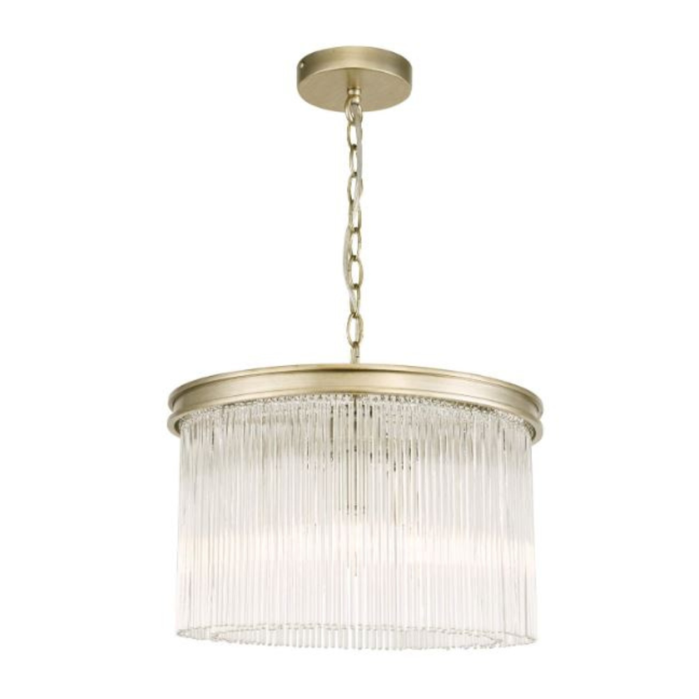 4 Light Satin Brass Semi-Flush With Frosted Ribbed Glass Flush & Semi Flush