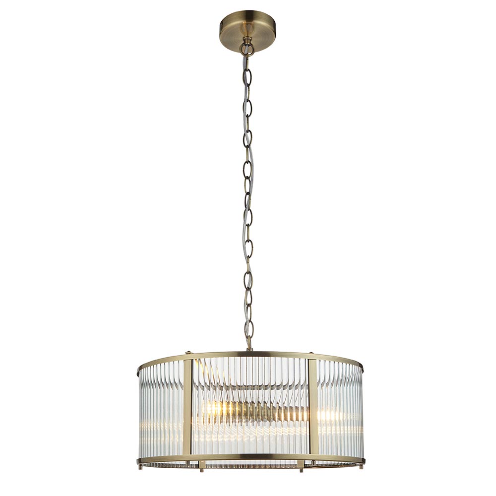 Satin Brass Linear Pendant With Ribbed Glass Shades Pendants