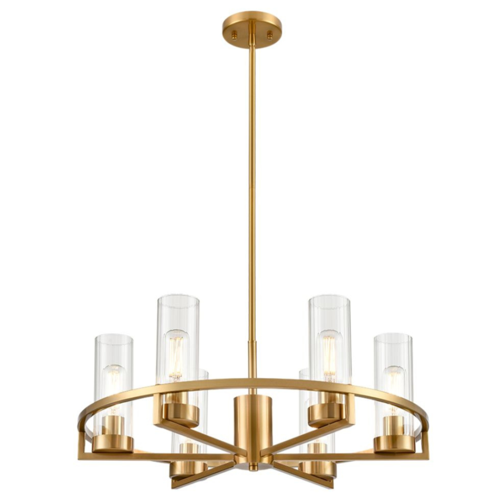 6 Light Cylindrical Aged Brass Pendant Flush & Semi Flush