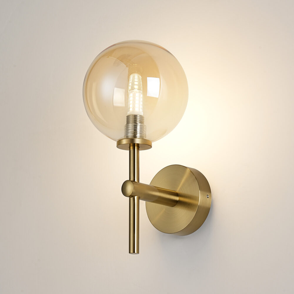 IP44 Amber Globe Wall Light Bathroom