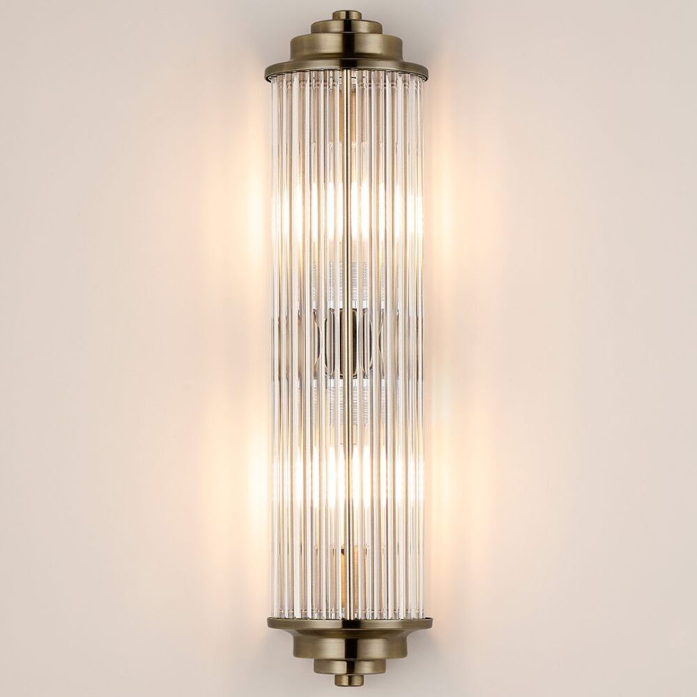 Antique Brass Glass Rod Wall Light (IP44) Bathroom