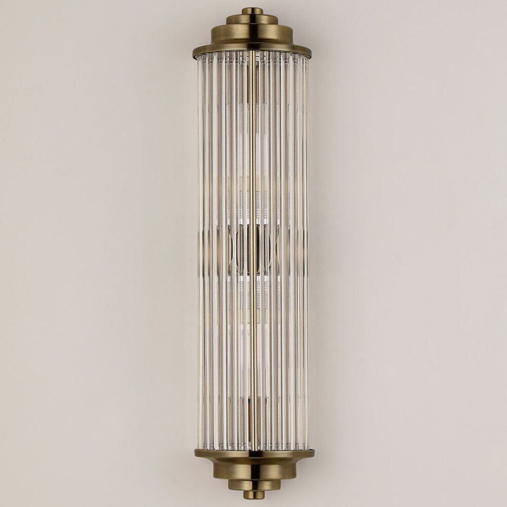 Antique Brass Glass Rod Wall Light (IP44) Bathroom