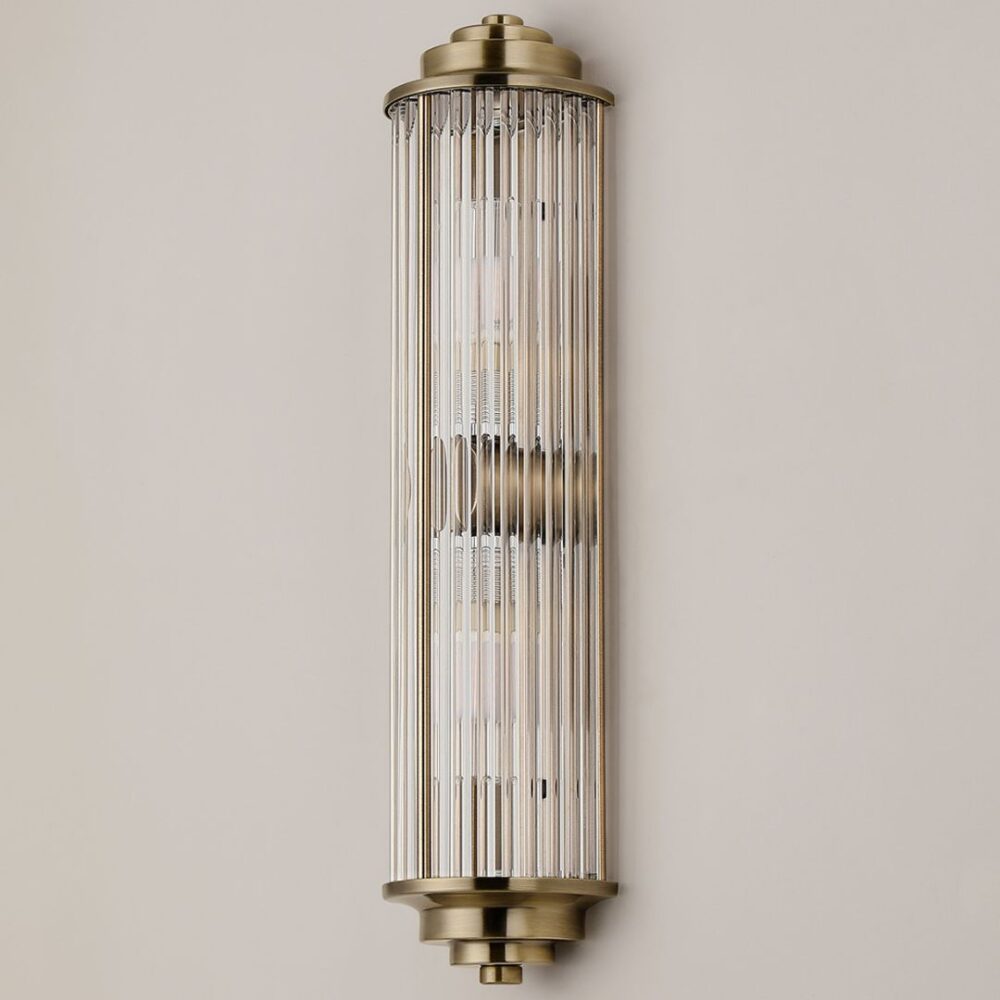 Antique Brass Glass Rod Wall Light (IP44) Bathroom