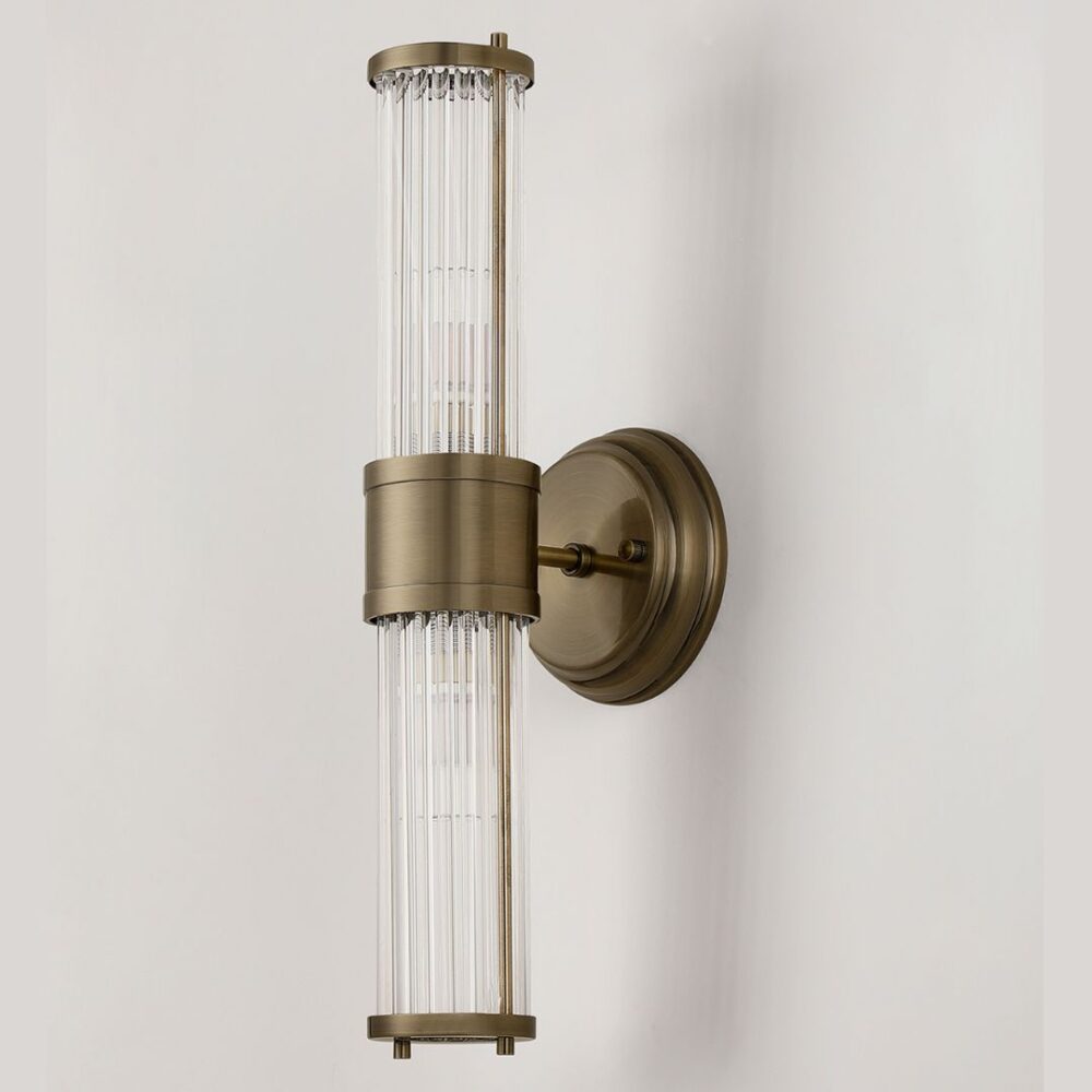 Antique Brass Glass Rod Up And Down Wall Light Ip44 E2 Contract Lighting