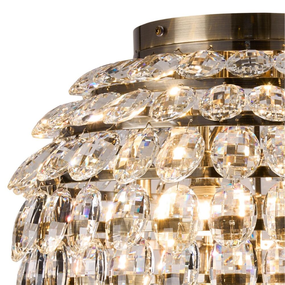 8 Light Antique Brass & Crystal Flush (IP44) Bathroom