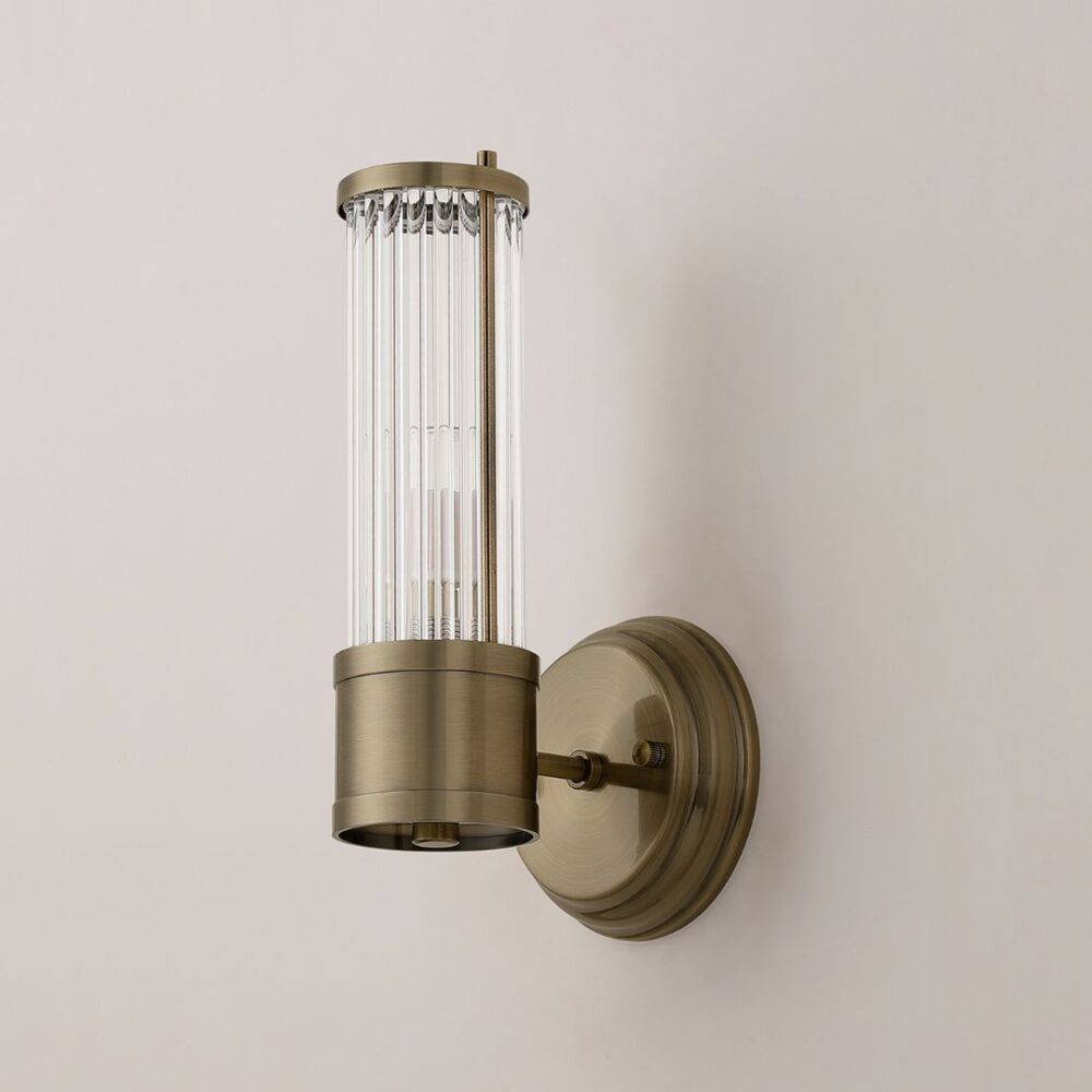 Antique Brass & Glass Rod Floating Wall Light (IP44) Bathroom