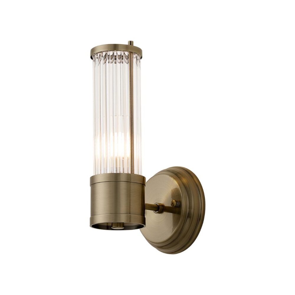 Antique Brass & Glass Rod Floating Wall Light (IP44) Bathroom