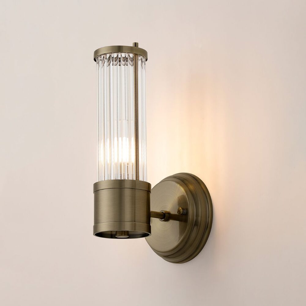 Antique Brass & Glass Rod Floating Wall Light (IP44) Bathroom