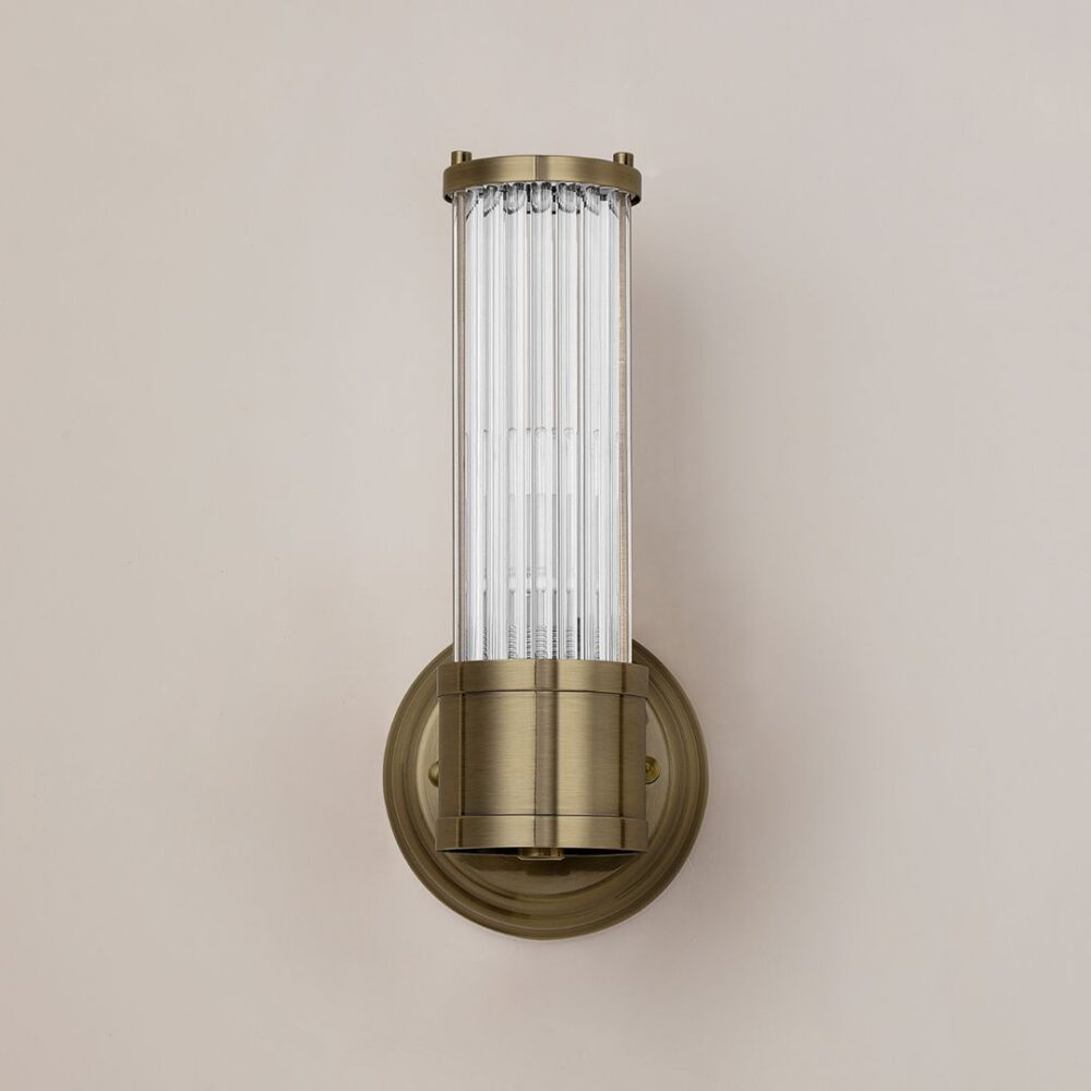 Antique Brass & Glass Rod Floating Wall Light (IP44) Bathroom