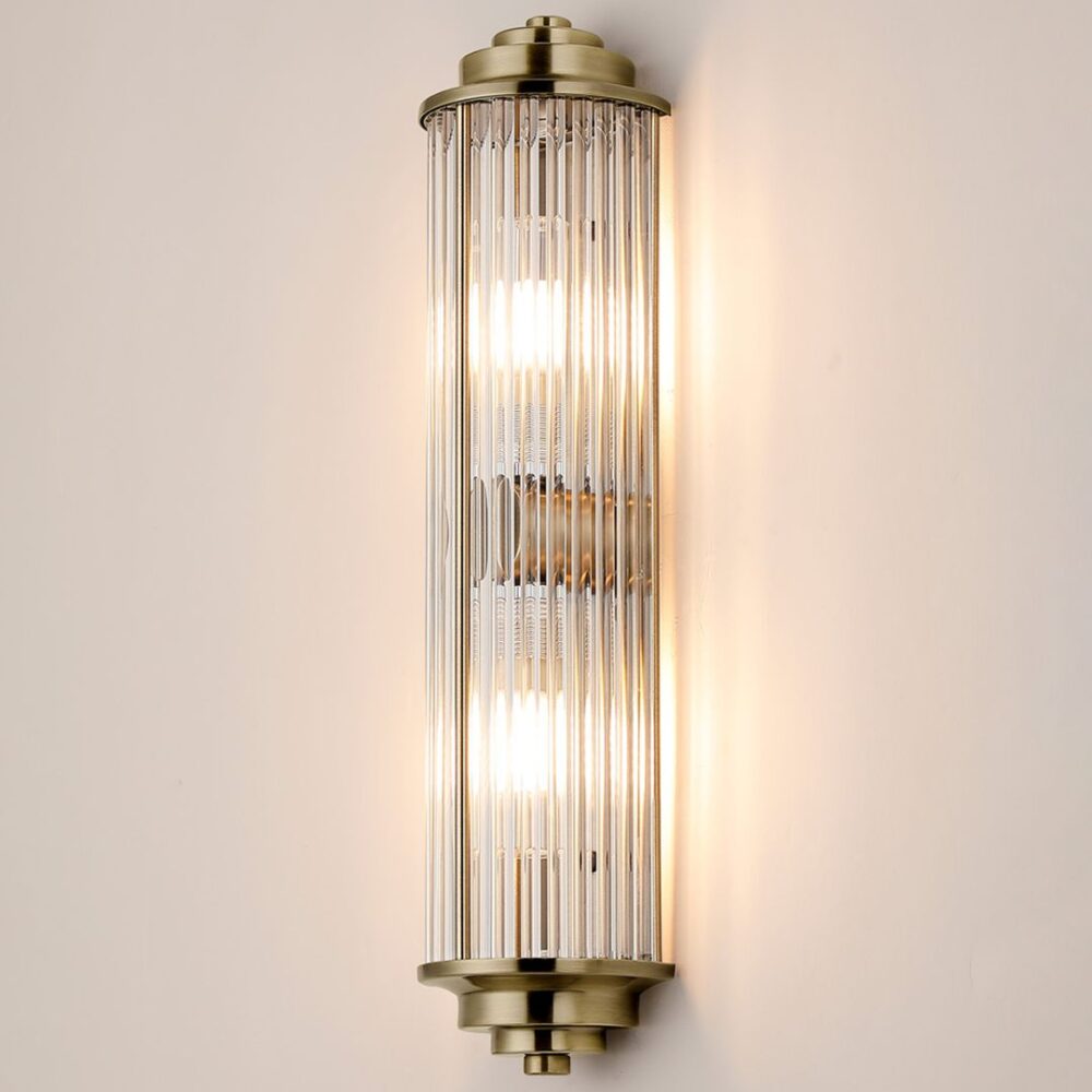 Antique Brass Glass Rod Wall Light (IP44) Bathroom