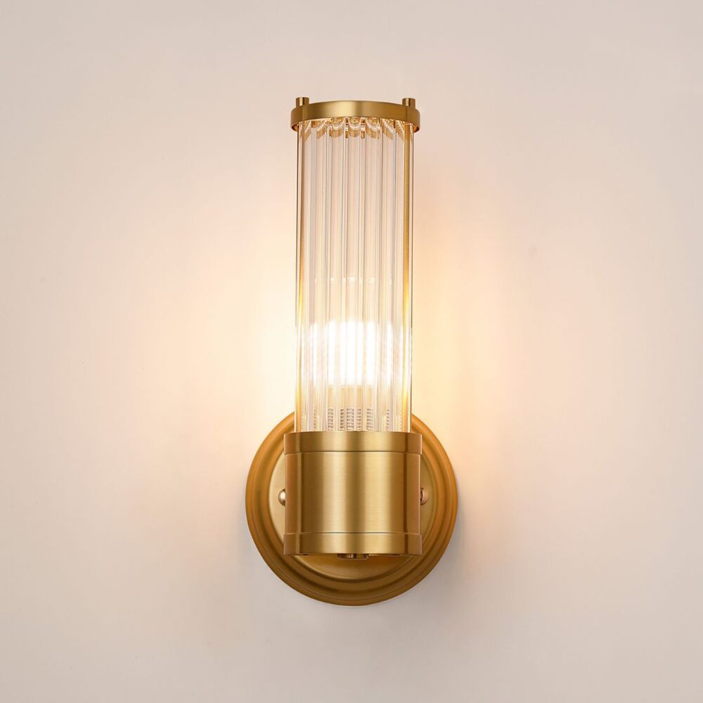 Gold & Glass Rod Floating Wall Light (IP44) Bathroom