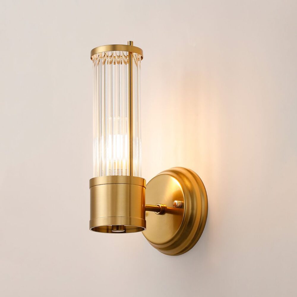 Gold & Glass Rod Floating Wall Light (IP44) Bathroom