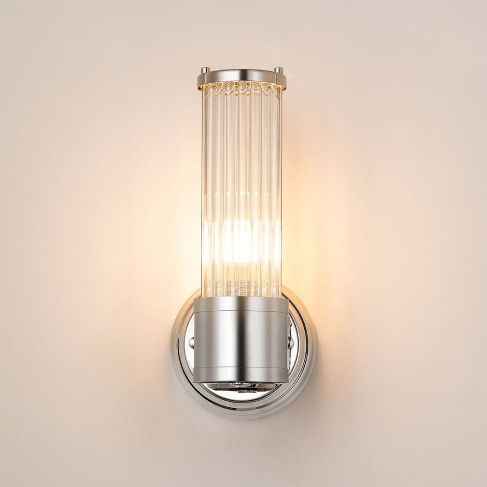 Polished Nickel & Glass Rod Floating Wall Light (IP44) Bathroom