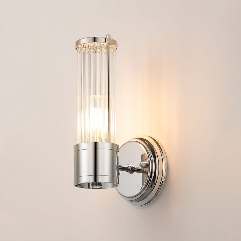 Polished Nickel & Glass Rod Floating Wall Light (IP44) Bathroom