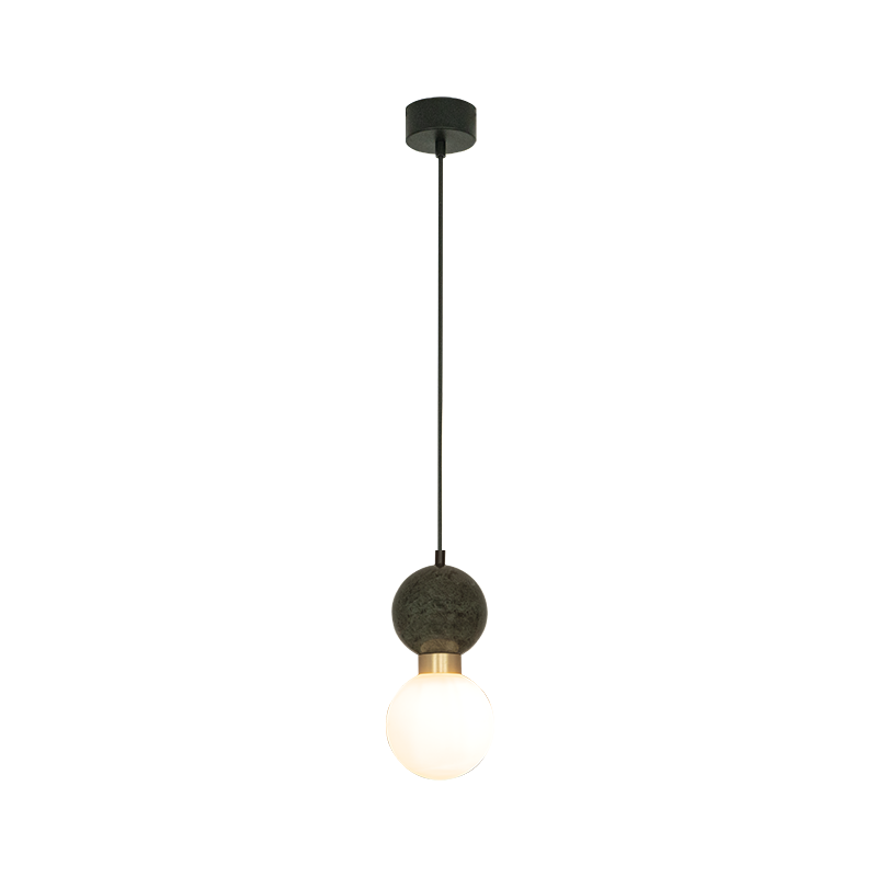 Black Marble & Opal Glass Funnel Pendant Light Ceiling