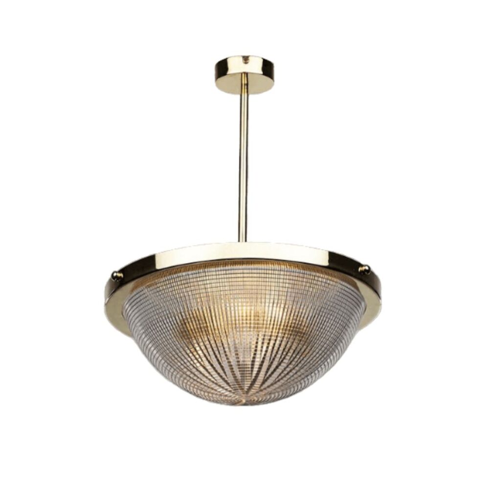 Polished Brass Holophane Bowl Pendant Ceiling