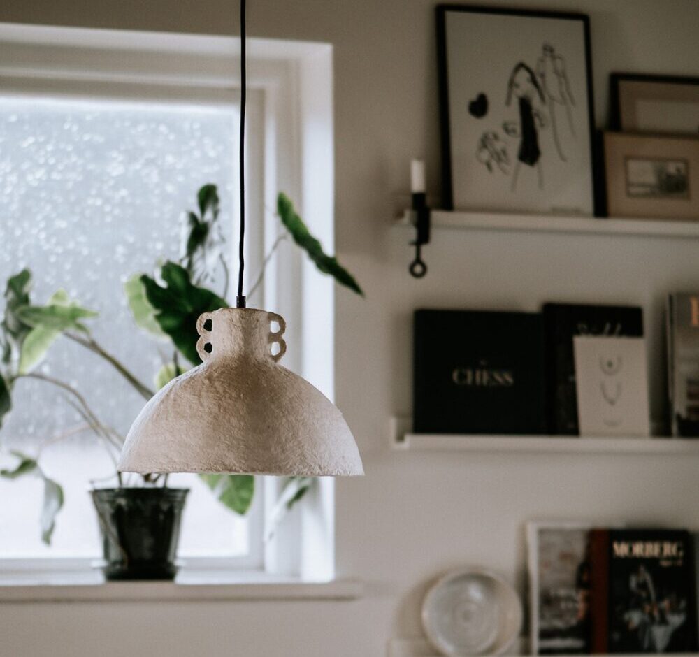 papier mache organic dome pendant