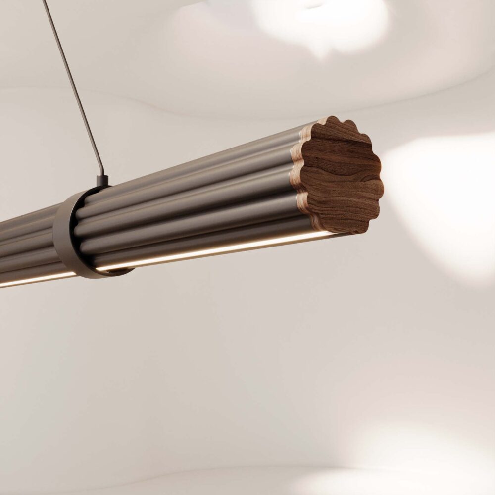 Walnut Wooden Linear Pendant Ceiling