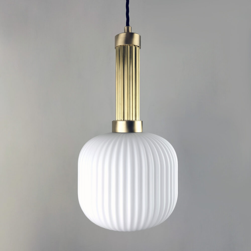 Ribbed Brass Pendant with Opal Glass Brochure