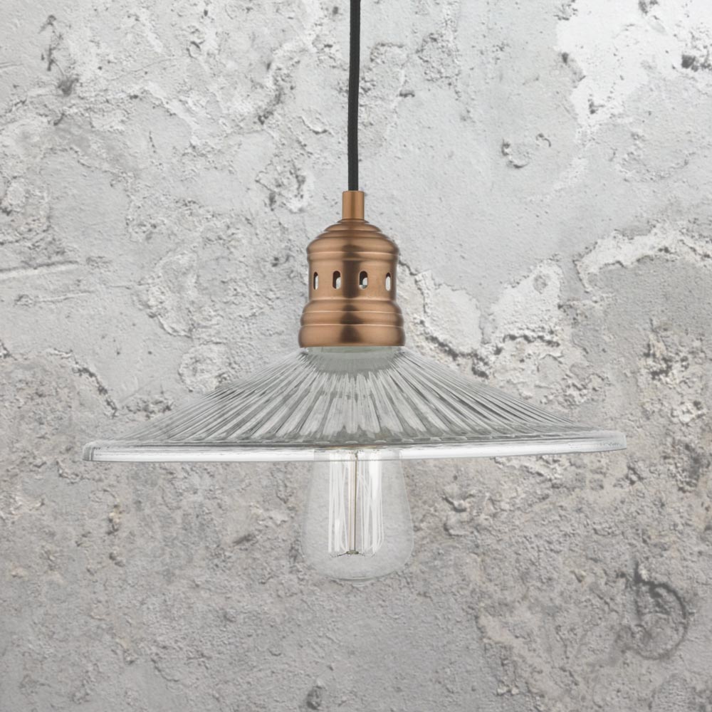 Flat Ribbed Glass Pendant Light Cl 36684