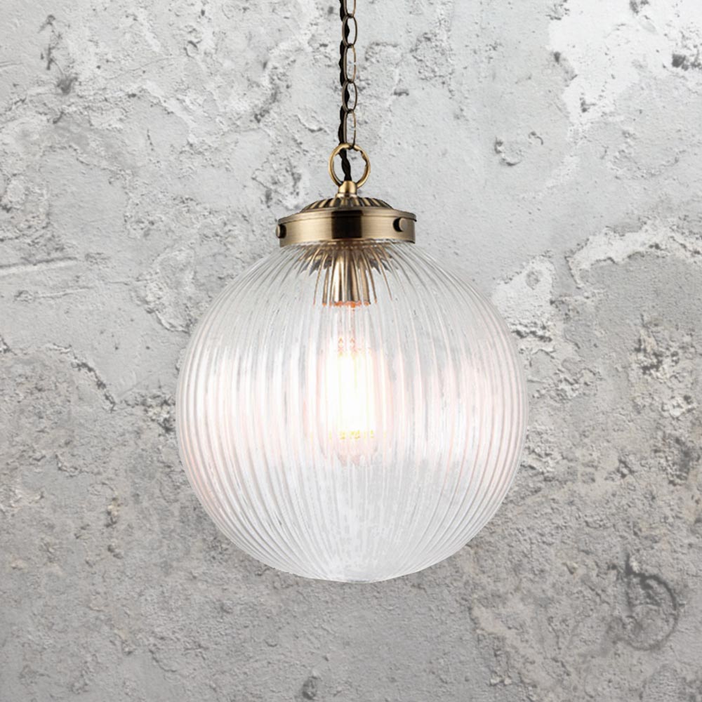 Ribbed Clear Glass Globe Pendant Light CL 34391 